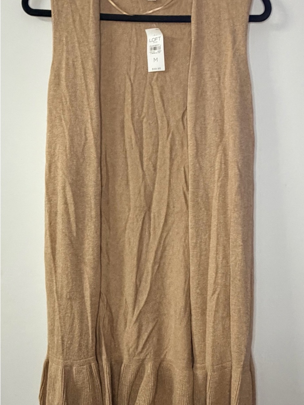 LOFT Women's Tan Open-Front Sleeveless Cardigan Vest